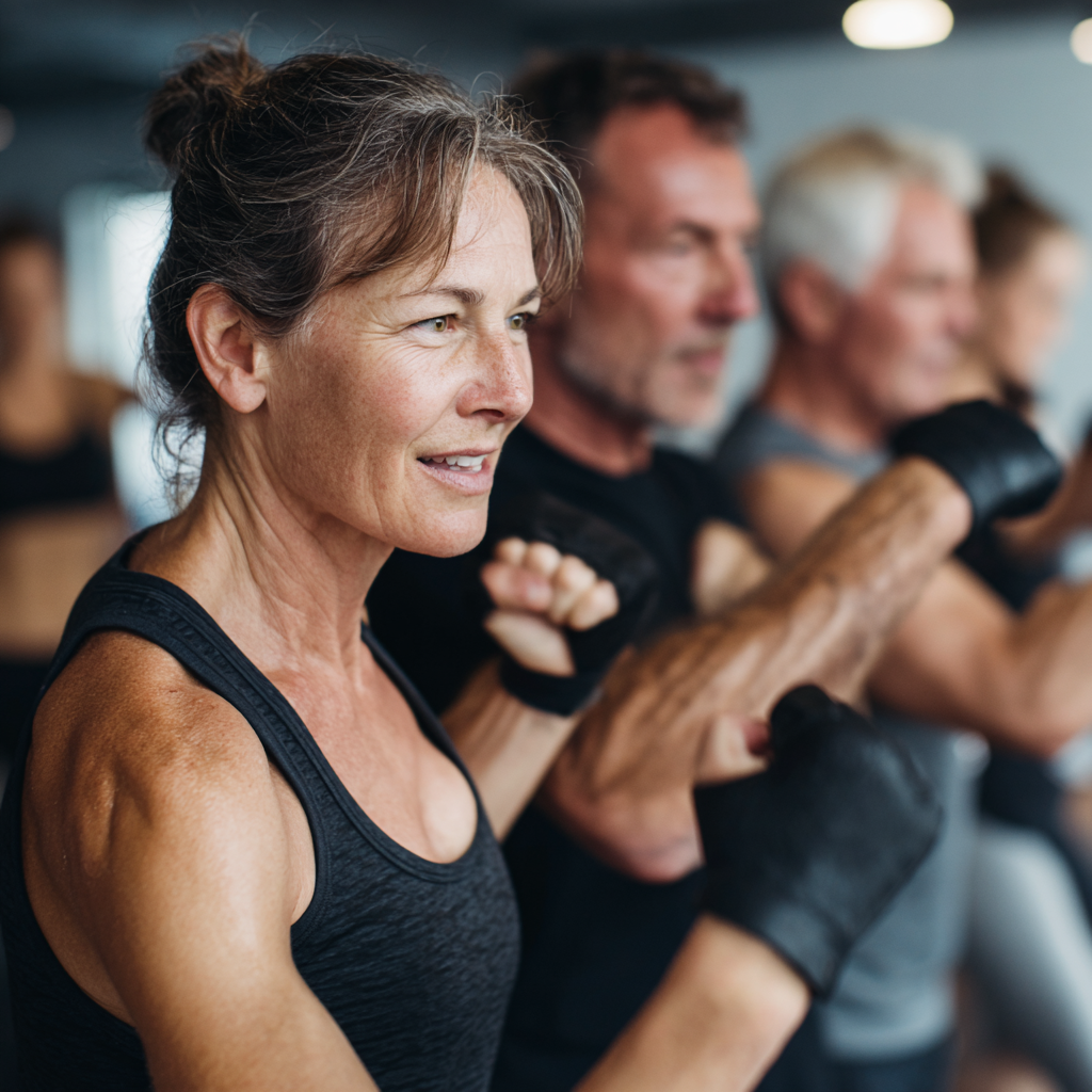 50 years old adults engaged in fitness training session